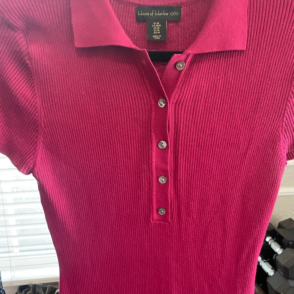 House of Harlow 1960 Vibrant Pink Ribbed Shirt